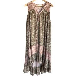 Tea N Lace Hi-Low Floral Print Ruffled Maxi Dress